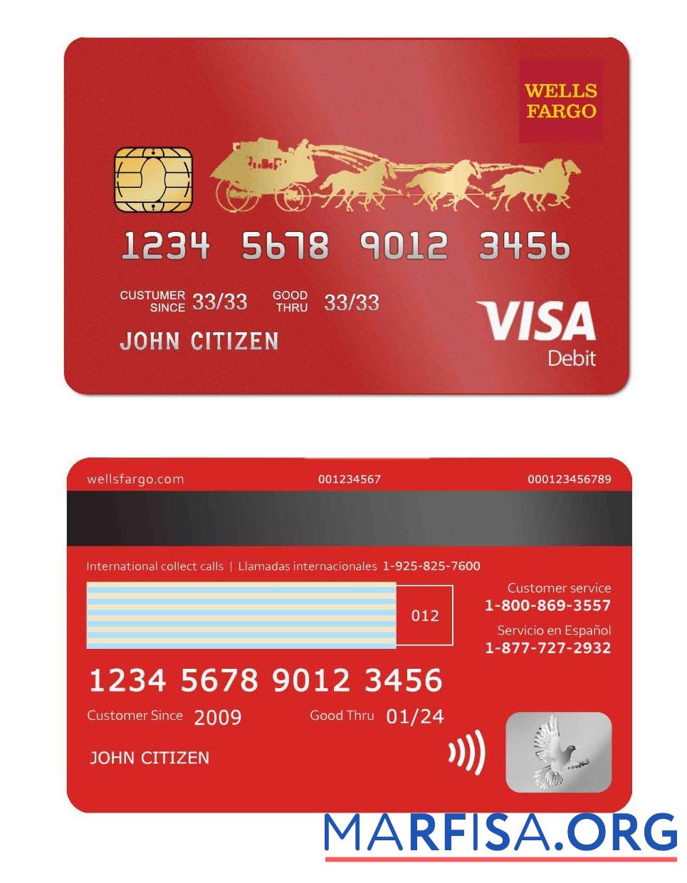 Downloadable USA Wells Fargo bank visa debit card real example